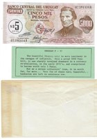 Uruguay 5000 Pesos 1975 UNC 5 Pesos Overprint.UR4
