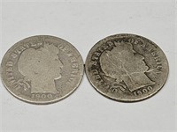 2- 1900 S  Silver Barber Dimes