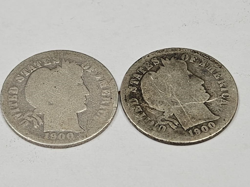 2- 1900 S  Silver Barber Dimes