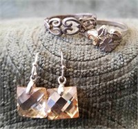 2 pcs. Sterling Silver Rings & Gemstone Earrings