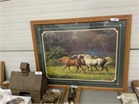 Framed horse/rainbow picture, 37" x 29"