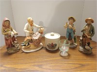 Asst figurines, small rooster grease jar, shot