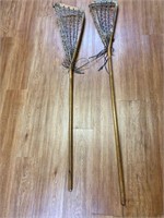 2 Antique Leather & Wood Lacrosse Sticks