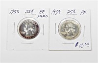 (2) PROOF WASHINGTON QUARTERS - 1955 and 1959