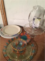 Cake Stand & Asst Dishes