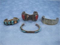 Four Nickel Silver Vtg Bracelets Some Hallmarked