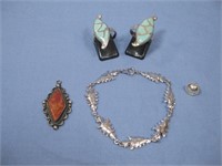 Sterling Silver Earrings, Pendant Bracelet Hallmar