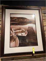 Framed Wall Hanging Picture Dock Boat Lake Horizon