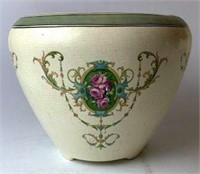 Glazed Ceramic Planter with Rose Design