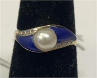 14K Solid Gold Pearl & Diamond Ring