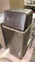 Stainless steel commercial trash can with a push