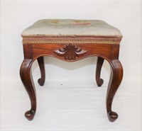 Carved walnut stool with Queen Anne legs and