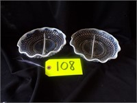 HOBNAIL DISHES WITH MILK GLASS TRIM