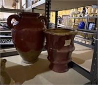 Two Decorative Red Ceramic Pottery Vases