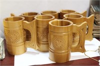 Lot of 7 USSR or Russian Carved Wooden Mugs