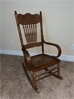 Antique Pressback Rocking Chair w/ Bentwood Arms &