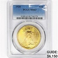 1928 $20 Gold Double Eagle PCGS MS63