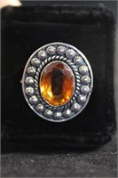 German Silver & Citrine Ring Size 6 NEW