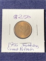 1955 farthing Great Britain coin