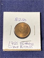 1955 farthing Great Britain coin