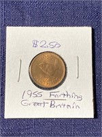 1955 farthing Great Britain coin