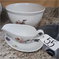 LARGE BOWL, GRAVY DISH WITH FRUIT DESIGN