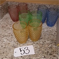 8 COLORED FENTON HOBNAIL GLASSES