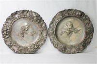 2 Antique Repousse Monks / Friars Wall Plates