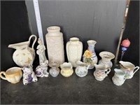 Lot of glass vases, small pitchers, misc