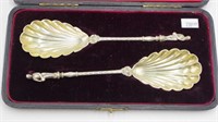 Cased pair Victorian sterling serving spoons