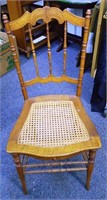 35" Carved Wooden Chair with Caned Seat