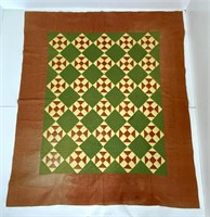 Patchwork quilt, red, orange, green, 74" x 88"