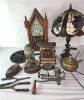 Group of antique items - toaster, lantern,