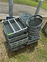 Pallet w/ Poly Crates, Dishwasher Trays & Misc.