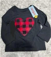 Sz 2T Cat & Jack Girls Checkered Heart Shirt, Lonk