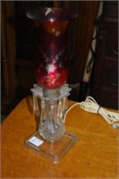 Cranberry shaded crystal mantle lamp