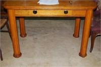 Blonde single draw library table with tiger oak