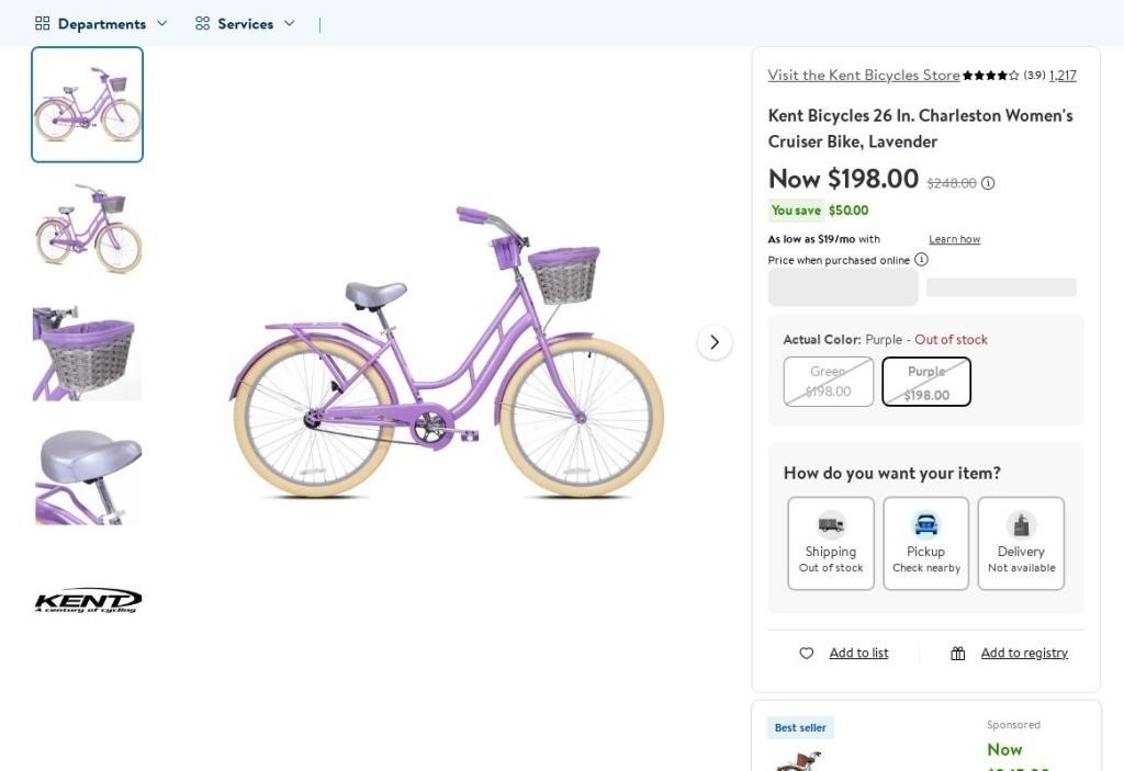 B4392  Kent Womens Cruiser Bike 26 In. Lavender