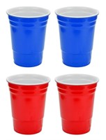 16oz Red & Blue Hard Plastic Cup 4 Pack Drink