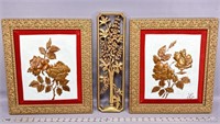 Vintage copper tone relief floral artwork gold