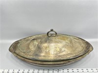 Large silver plated serving dish with glass