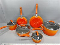 10 piece orange Rachel Ray cookware set