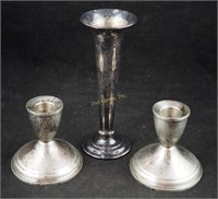 3 Vintage Weighted Sterling Silver Candle Sticks