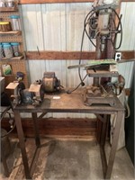 Drill Press, 6" Grinder Both Mounted on a Steel