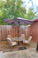 Glass Top Patio Table, Chairs & Umbrella 5pc Set