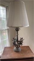 Large Silvertone table lamp with three angelic
