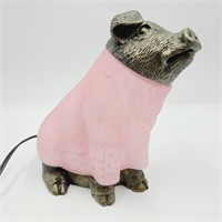 Brass & Frosted Pink Glass Pig Lamp