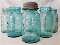 6 pcs. Vintage Blue-Glass Ball Canning Jars