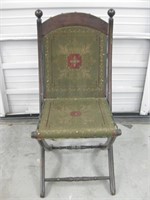 Antique Wood Folding Victorian Chair w/ Fabric