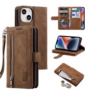 BROWN WALLET CASE FOR IPHONE 14